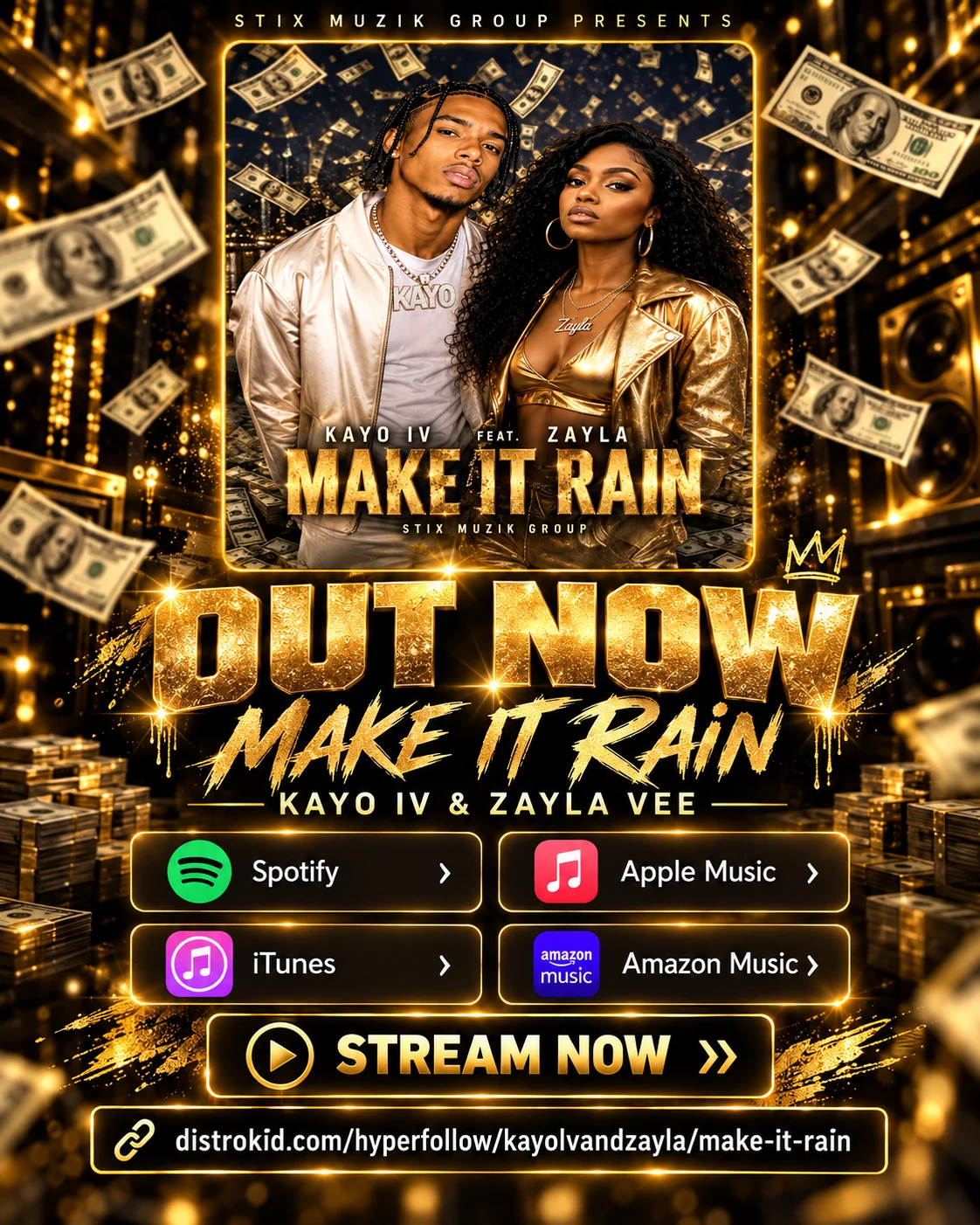 Make It Rain by Kayo IV and Zayla VEE. Official SMG release promo featuring Spotify, Apple Music, iTunes and Amazon Music.